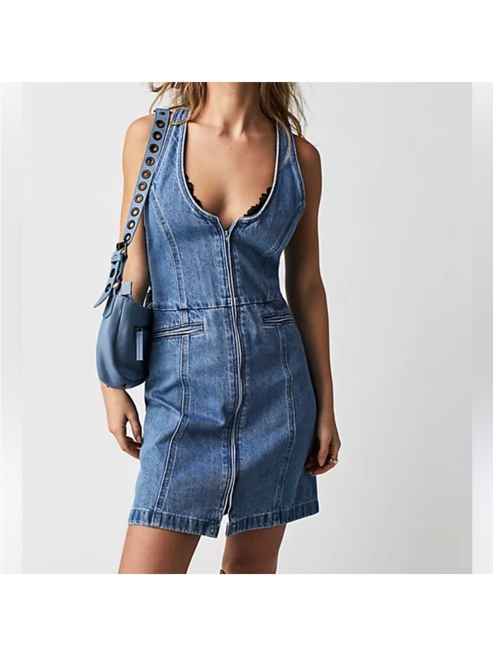 Levi's Blue Denim Zip-Front Mini Dress
